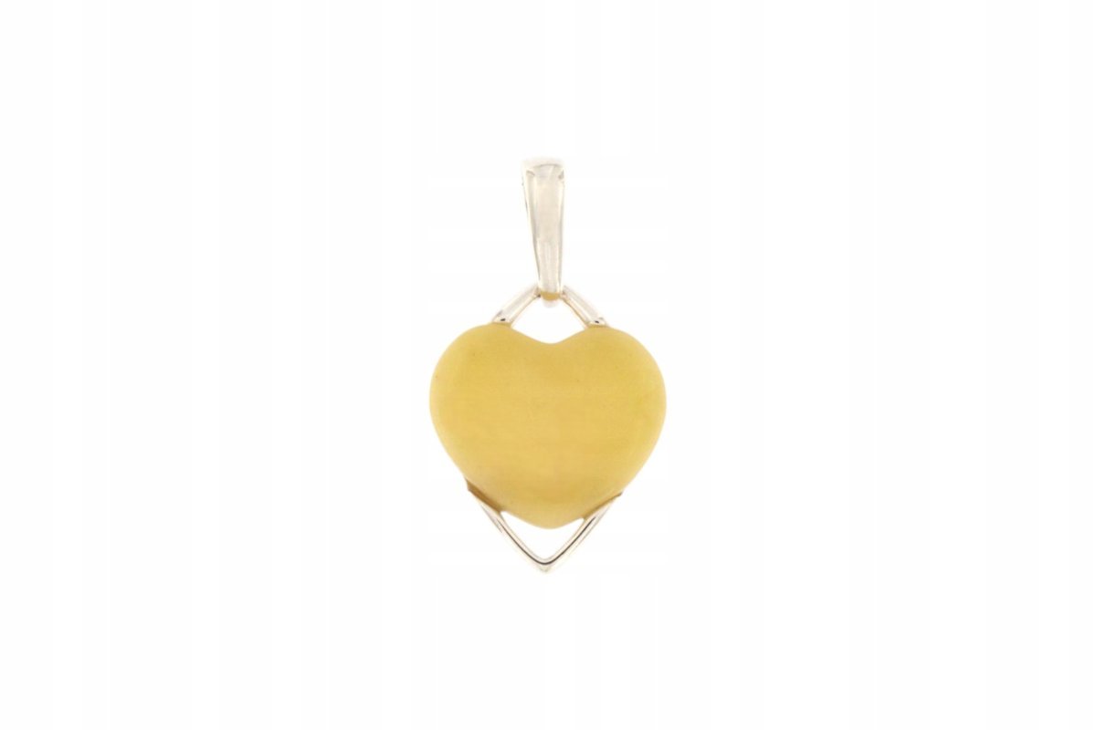 Srebrna zawieszka bursztynowe serce 925 - podłużny wisiorek mleczny