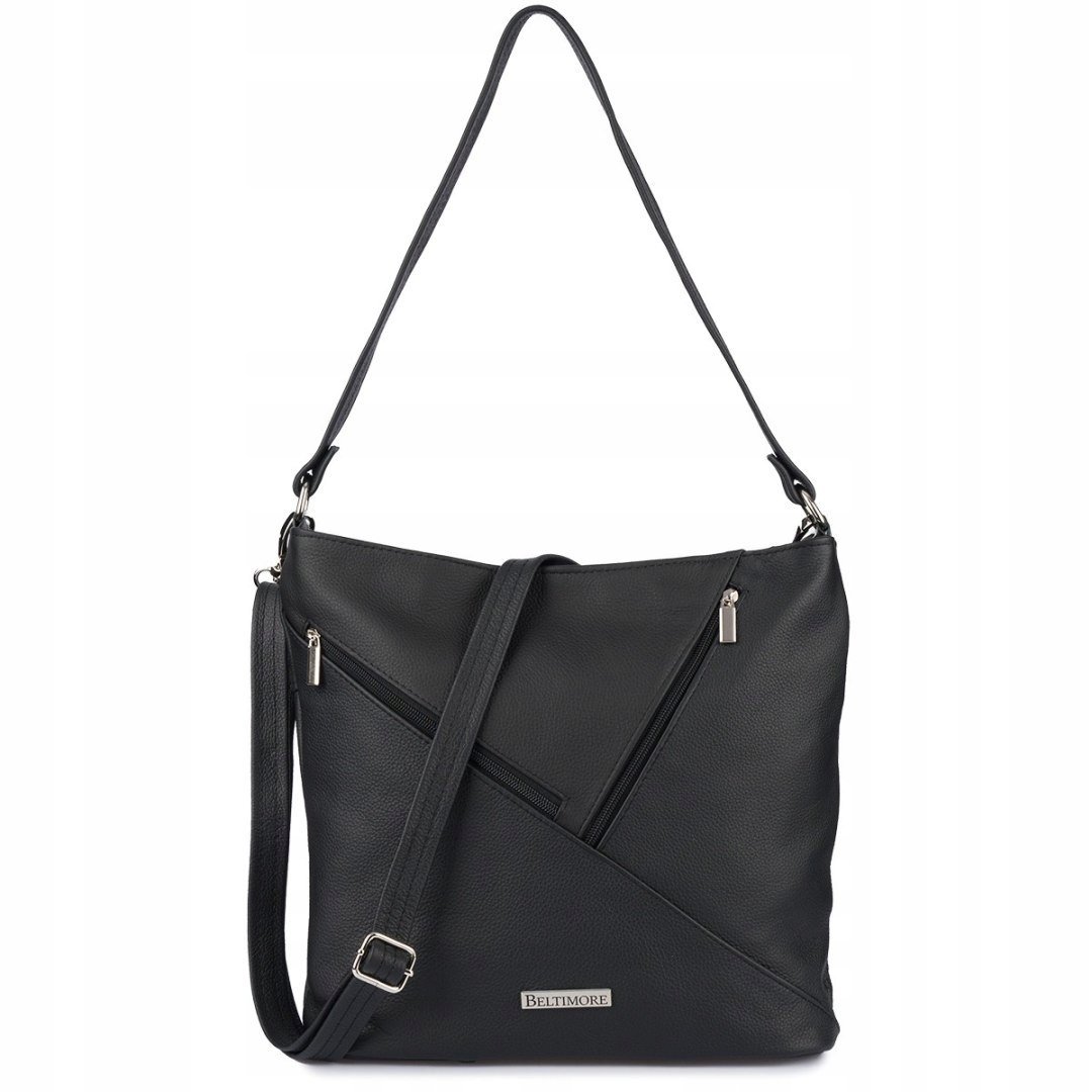 Skórzana Damska Torba na Ramię duża klasyczna czarna Beltimore L39