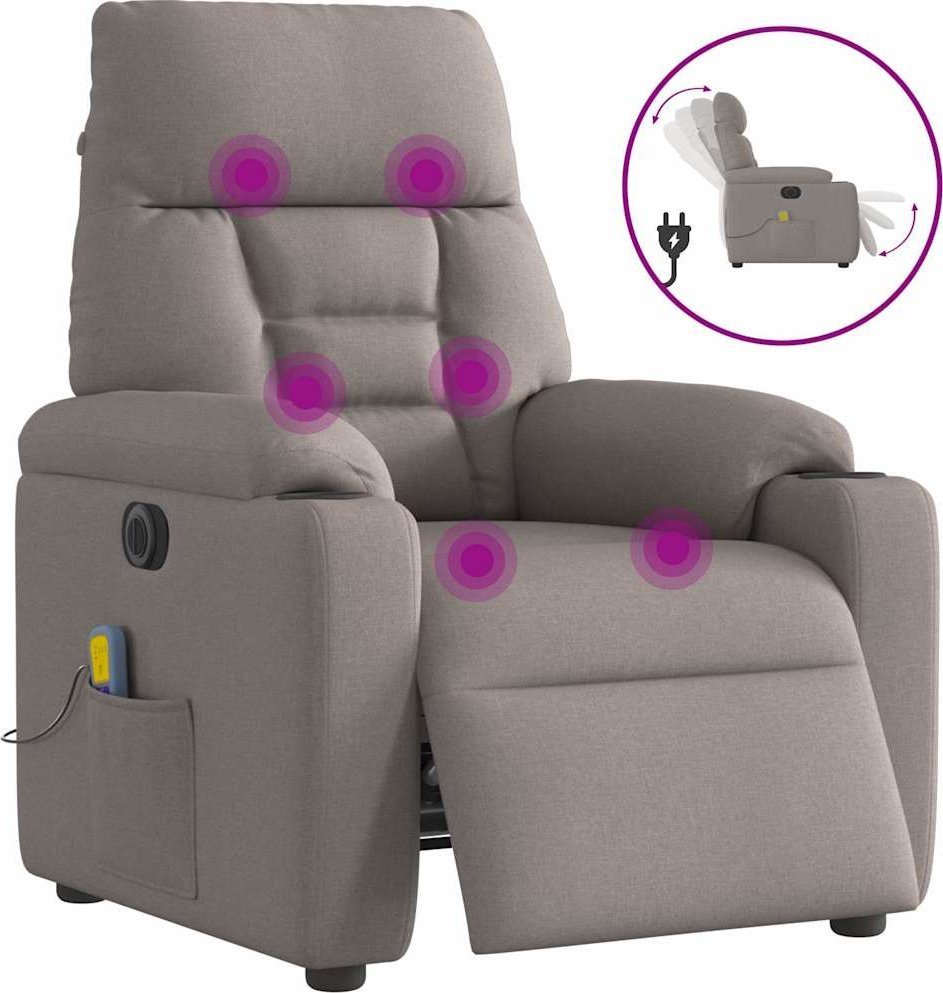 vidaXL vidaXL Rozkładany fotel masujący, elektryczny, kolor taupe, tkanina