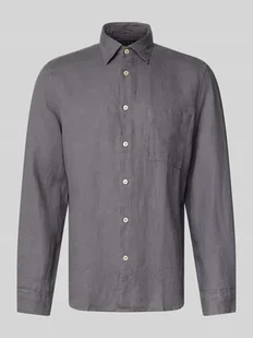 Koszula lniana o kroju regular fit z nakładaną kieszenią na piersi - Koszule męskie - miniaturka - grafika 1