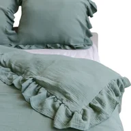 Kołdry i poduszki dla dzieci - Pościel Muślinowa Z Falbanką Komplet Do Sypialni Boho Zieleń Dziecięca 140X200 Cm + Poduszka 70X80 Cm - miniaturka - grafika 1