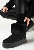 Śniegowce damskie - Czarne Śniegowce z Futerkiem na Platformie Ilama - miniaturka - grafika 1