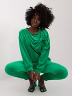 Komplety damskie - Komplet welurowy zielony casual bluza i spodnie dekolt okrągły rękaw długi nogawka ze ściągaczem kokarda - miniaturka - grafika 1