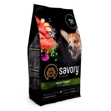 SAVORY KARMA SUCHA Z INDYKIEM DLA STERYLIZOWANYCH PSÓW DOROSŁYCH WSZYSTKICH RAS 3 KG