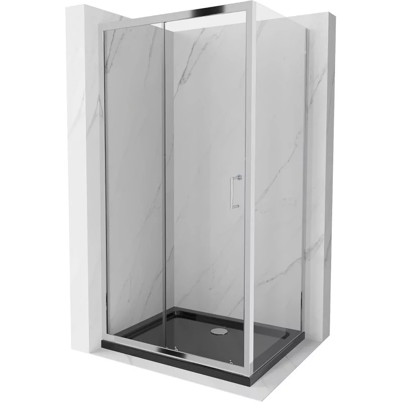 Mexen Apia kabina prysznicowa rozsuwana 110x80 cm, transparent, chrom + brodzik Flat, czarny