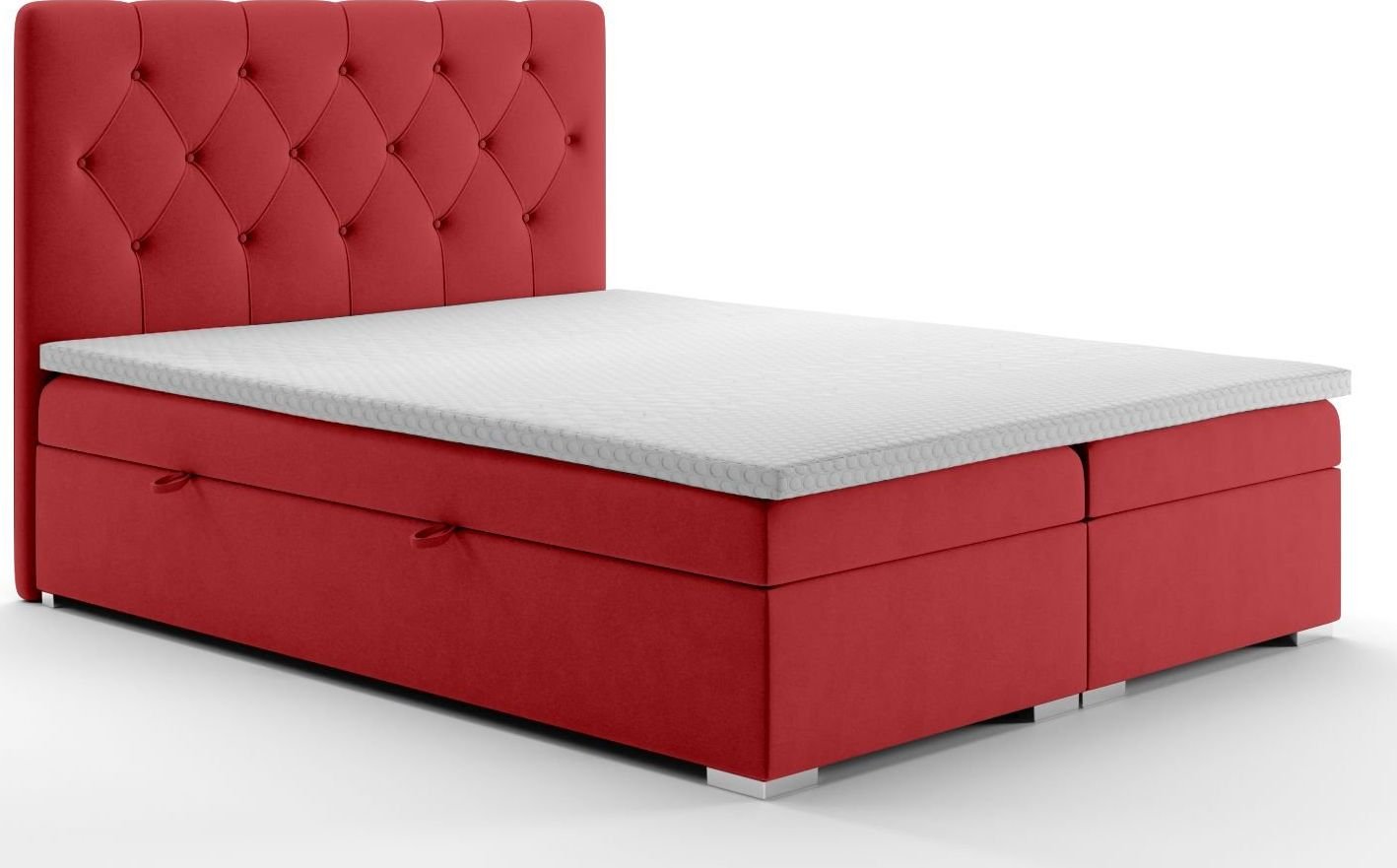 LAVERTO Łóżko kontynentalne INTENSO 140x200 bordowe velvet z pojemnikiem