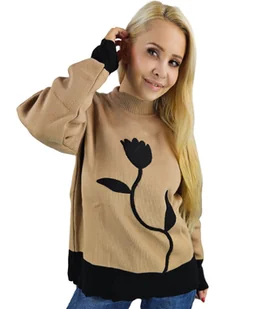 Sweter damski półgolf ciepły nadruk kwiatka jesień zima ROSELYN - Swetry damskie - miniaturka - grafika 1