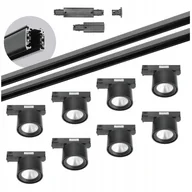 Lampy sufitowe - Zestaw szynowy 3 fazowy szyna 2m+2m, 8x Led 10W, łącznik prosty Czarny - miniaturka - grafika 1