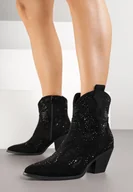 Botki damskie - Czarne Botki Kowbojki na Stożkowym Obcasie z Cyrkoniami Tullane - miniaturka - grafika 1