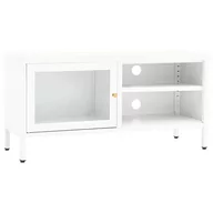 Szafki RTV - vidaXL Szafka pod telewizor biała 90x30x44 cm stal i szkło 336056 - miniaturka - grafika 1