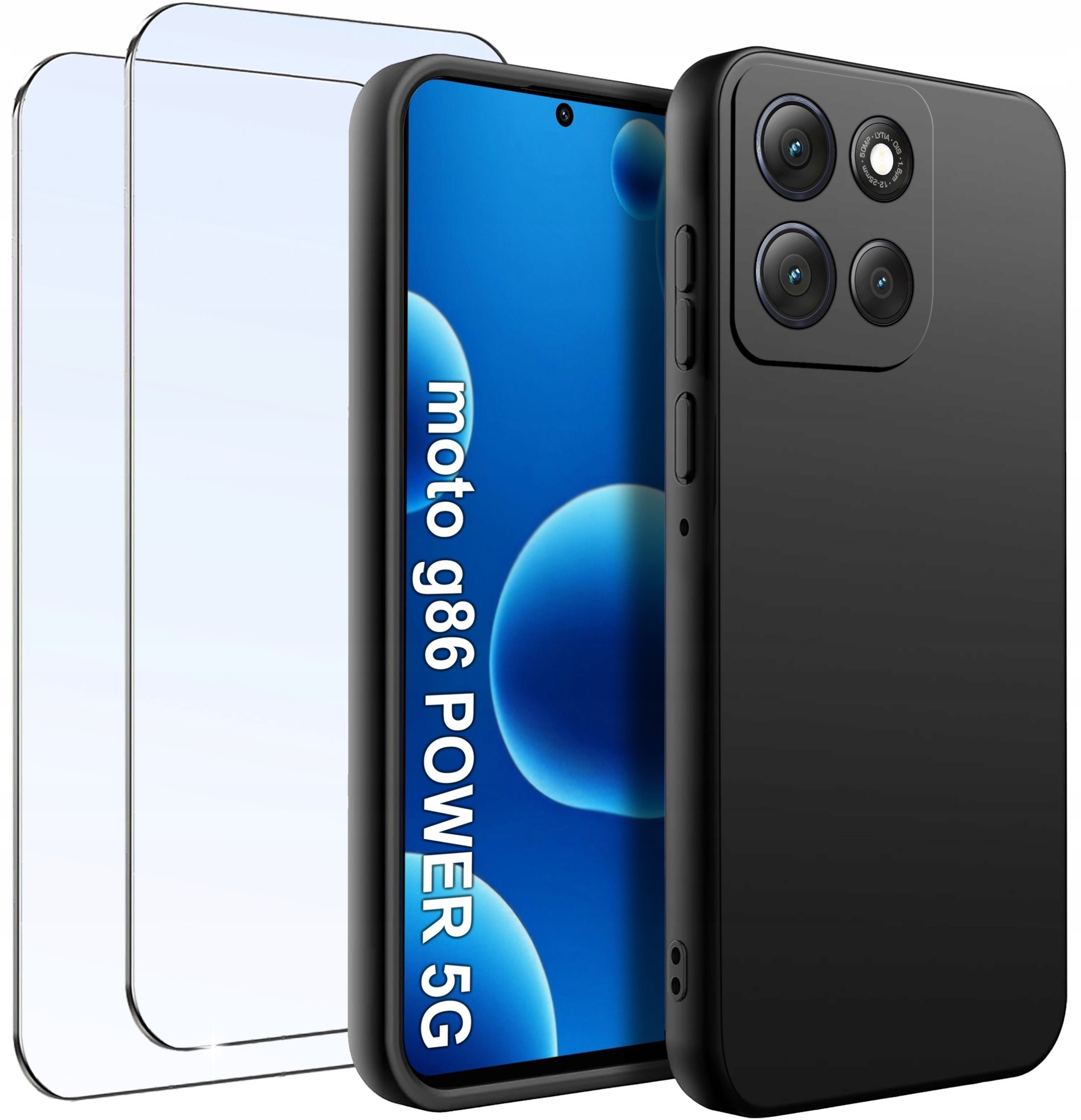 ZESTAW Etui do Motorola G86 Power Matowe Czarne Silikon + 2 SZTUKI SZKŁO