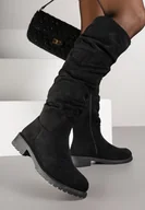 Kozaki damskie - Czarne Kozaki Muszkieterki z Marszczoną Cholewką Onne - miniaturka - grafika 1