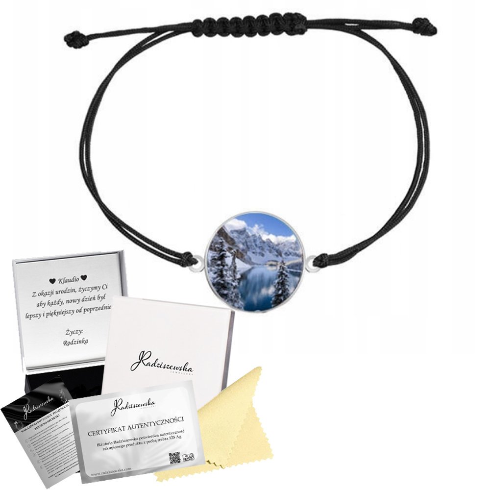 Bransoletka Srebrna Góry Jezioro Prezent Sznurek Zdjęcie GRAWER GRATIS