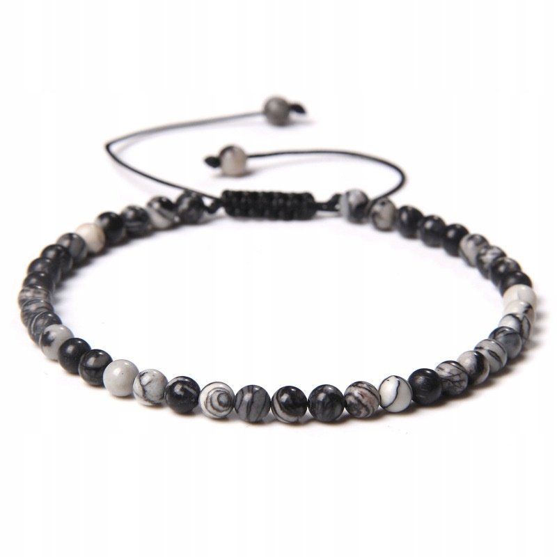 Bransoletka Damska Kamień Naturalny Jaspis Picasso 4 mm Koralik Regulowana