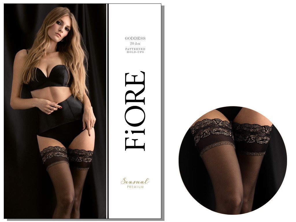 Pończochy samonośne z koronką Goddess 15 DEN czarne 3 Black