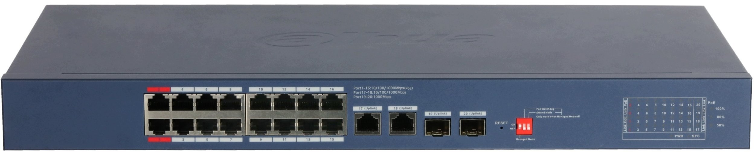 Switch Dahua Technology POE 16-portowy + 2x uplink + 2x SFP Dahua CS4220-16GT-190