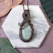 Wisiorki - Miedziany wisiorek wire wrapping z amazonitem #470 - miniaturka - grafika 1