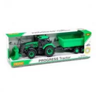 Samochody i pojazdy dla dzieci - Polesie 91840 Traktor+ładowarka Progres zielony z przyczepą - miniaturka - grafika 1