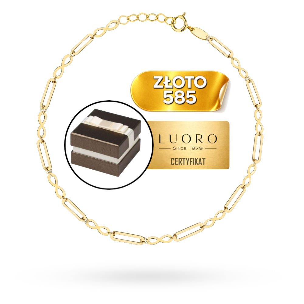 BRANSOLETKA ZŁOTA 585 14K OGNIWA Z NIESKOŃCZONOŚCIĄ 17 CM ELEGANCKA