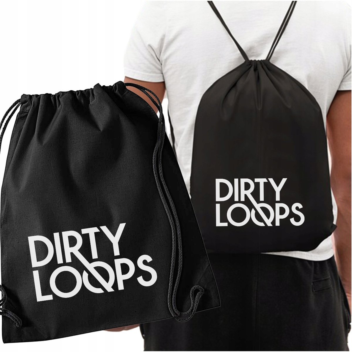 CZARNY WOREK PLECAK Z SZNURKAMI NA KONCERT DIRTY LOOPS LOOPIFIED ROCK Y4