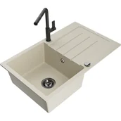 Zlewozmywaki z baterią - Mexen Bruno zlewozmywak granitowy 1-komorowy z ociekaczem i baterią kuchenną Flora, beżowy - miniaturka - grafika 1