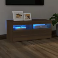 Szafki RTV - Lumarko Szafka pod TV z oświetleniem LED, brązowy dąb, 90x35x40 cm - miniaturka - grafika 1