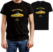 Koszulki męskie - T-SHIRT MĘSKI Z NADRUKIEM TAXI TATA DLA OJCA KOSZULKA CZARNA R-S A192 - miniaturka - grafika 1