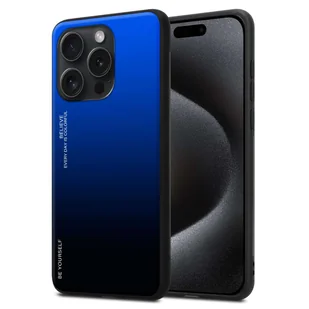 Etui Cadorabo do Apple iPhone 15 PRO w kolorze NIEBIESKIM - CZARNYM Dwukolorowe etui ochronne wykonane ze szkła hartowanego i silikonowej tylnej obudowy TPU na telefon komórkowy - Etui i futerały do telefonów - miniaturka - grafika 1