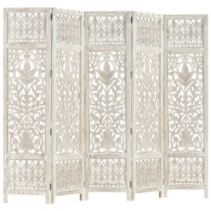 Lumarko Parawan 5-panelowy, rzeźbiony, biały, 200x165 cm, drewno mango - Parawany - miniaturka - grafika 10