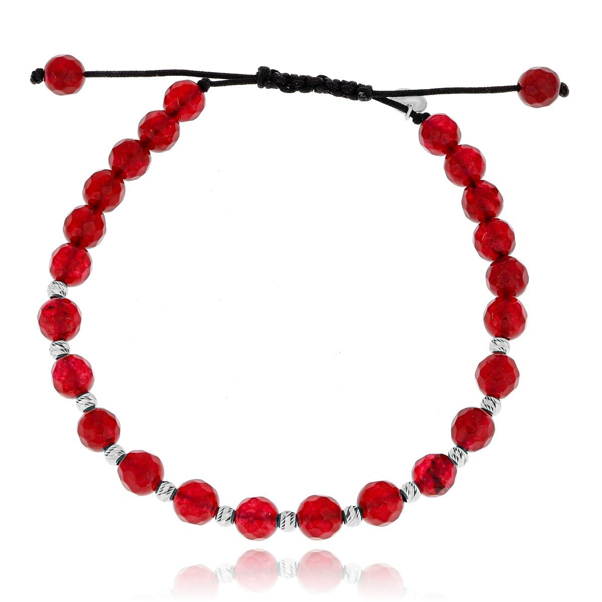 Srebrna bransoletka z bordowym kamieniem na sznurku pr. 925