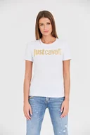 Koszulki i topy damskie - JUST CAVALLI Biały t-shirt Logo Gold - Just Cavalli - miniaturka - grafika 1