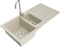 Zlewozmywaki z baterią - Mexen Andres zlewozmywak granitowy 1,5-komorowy z ociekaczem i baterią kuchenną Telma, beżowy - 6515-69-670200-00 - miniaturka - grafika 1