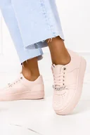 Sneakersy damskie - Różowe sneakersy z łańcuchem na platformie sznurowane Casu MB-120 - miniaturka - grafika 1