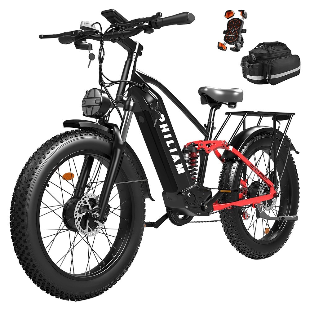 PHILIAM F3 PRO Dual Motor Electric Bike 1000W*2 3000W Peak 52V 23Ah Battery 37 MPH 100 Mile Range 26