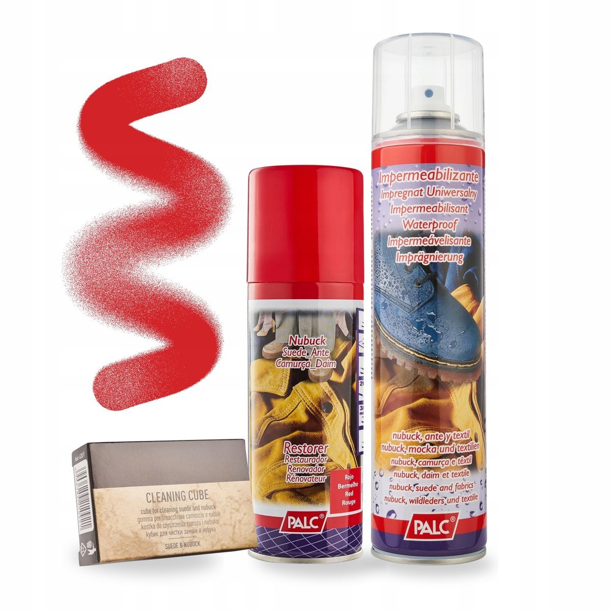 Czerwony Spray Renowator Gumka do Zamszu i Impregnat 400 ml Palc Zestaw 3w1