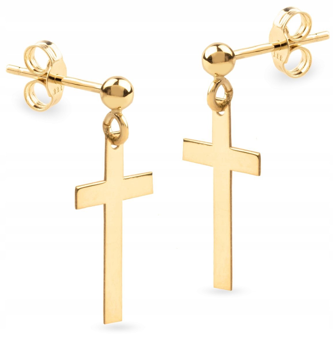 PIĘKNE ZŁOTE KOLCZYKI KULKI WISZĄCE KRZYŻYKI 585