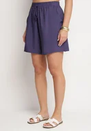 Spodenki damskie - Niebieskie Bawełniane Szorty z Wysokim Stanem i Wiązaniem Zenmio - miniaturka - grafika 1