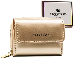 Mały portfel damski lakierowany z ochroną RFID skóra ekologiczna portmonetka na suwak Peterson, złoty - Portfele - miniaturka - grafika 1