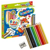 Szkolne artykuły papiernicze - Bambino Kredki Szkolne Trójkątne W Oprawie Drewnianej 12 Kolorów + Temperówka - miniaturka - grafika 1