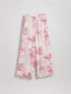 Spodnie damskie - Reserved - Wzorzyste spodnie z wiskozy - różowy - miniaturka - grafika 1