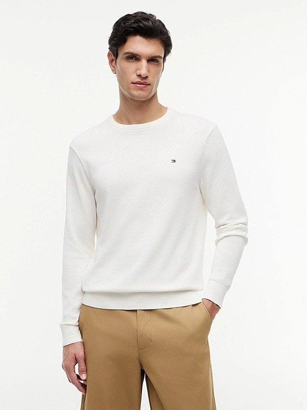 TOMMY HILFIGER BIAŁY ELEGANCKI SWETER Z BAWEŁNY Z OKRĄGŁYM DEKOLTEM XL 16FA