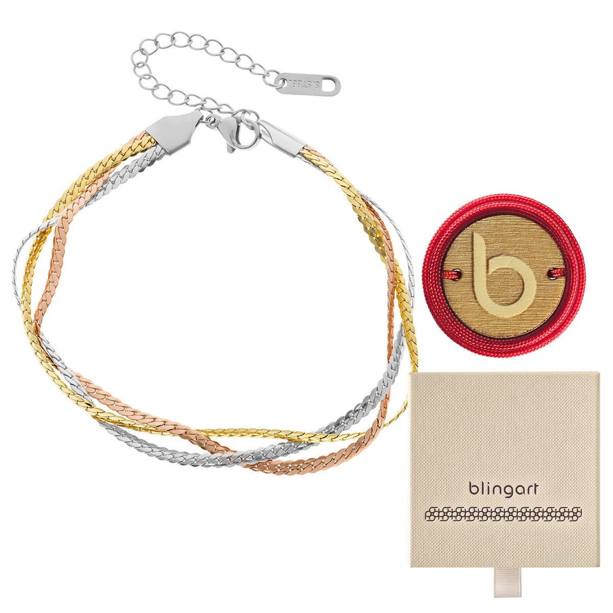 Bransoletka damska potrójna pozłacana srebrna stal 316L BLINGART