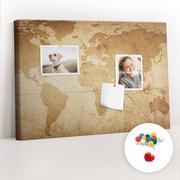 Tablice i flipcharty - Szkolna Tablica korkowa 60x40 cm, Kolorowe Pinezki, wzór Mapa świata vintage - miniaturka - grafika 1