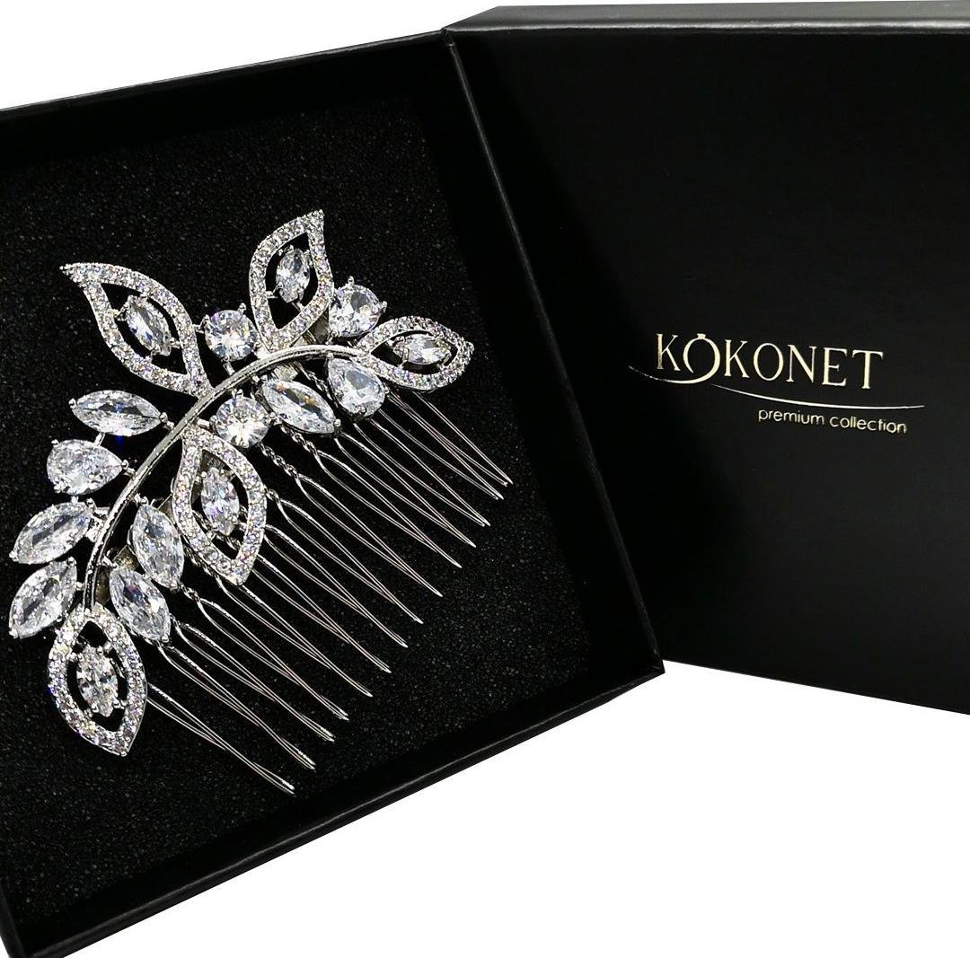 KOKONET Grzebyk Ślubny posrebrzany SWAROVSKI cyrkonie HIT