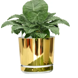 18 cm wzór ZŁOTO - BIAŁA Doniczka z podstawką * nowoczesna *elegancka *styl glamour * wysoki połysk * z drenażem - Donice - miniaturka - grafika 1