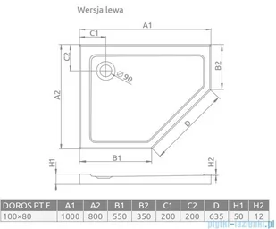 Radaway Doros Pt E Stone brodzik pięciokątny 100x80x5cm lewy biały SDRPT1080-01-04SL - Brodziki prysznicowe - miniaturka - grafika 3