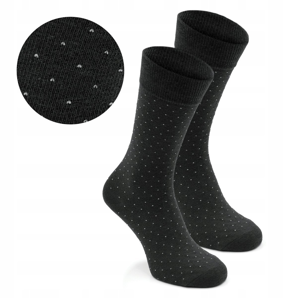 Wysokie Skarpetki Męskie Bawełniane Elastyczne CZARNE w Kropki One Size