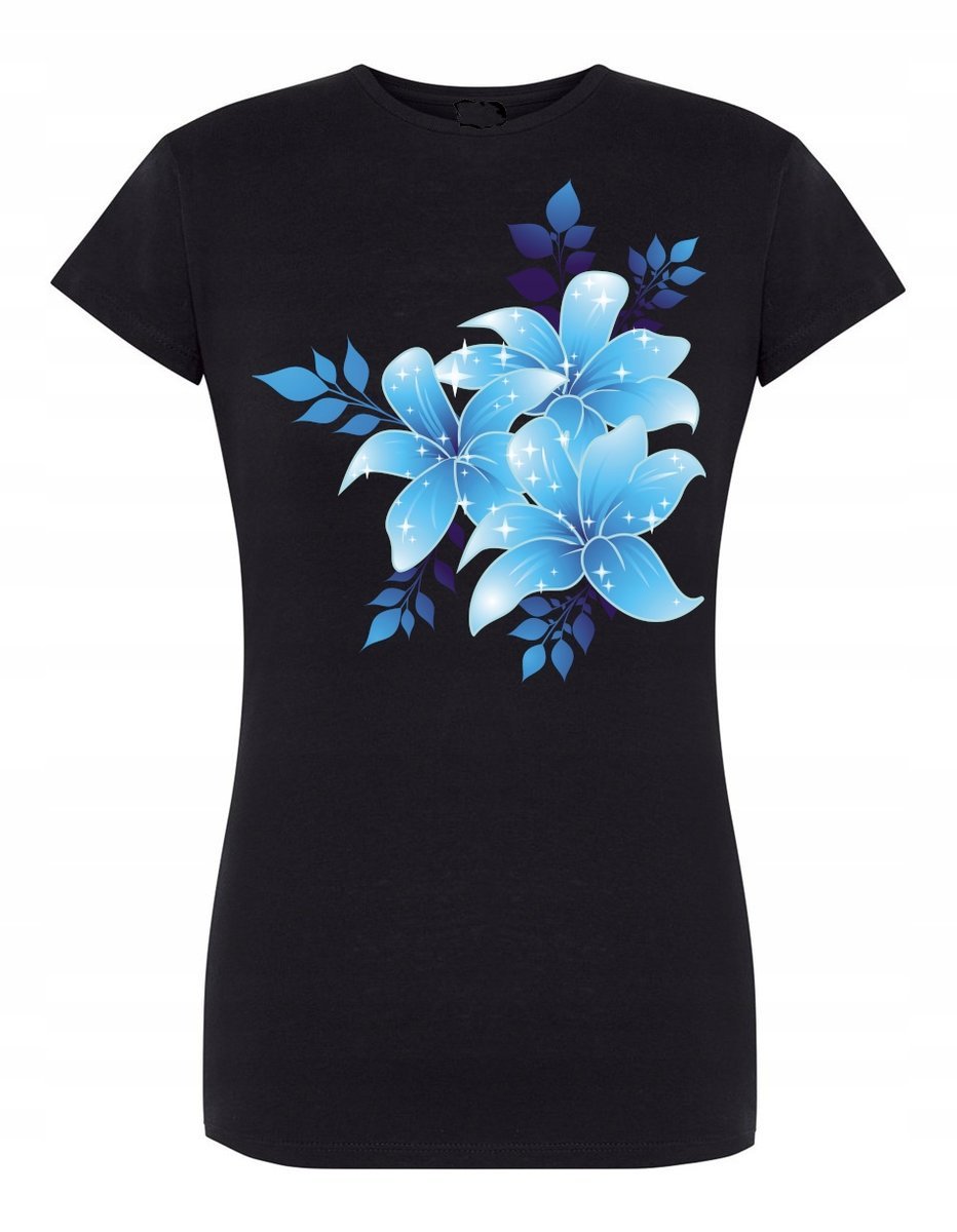 T-Shirt nadruk niebieski KWIATY KWIATKI rozm.S