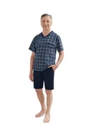 Piżamy damskie - PIŻAMA MĘSKA L KRÓTKI RĘKAW SPODENKI SZORTY Z KIESZENIAMI GRANATOWA - miniaturka - grafika 1