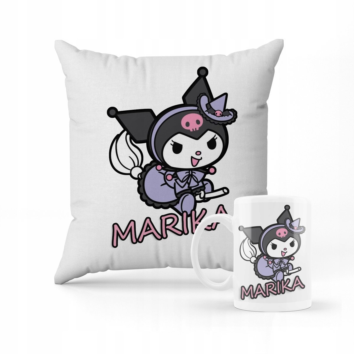 ZESTAW PODUSZKA + KUBEK PREZENT DLA DZIECKA KUROMI HELLO KITTY + IMIĘ #14